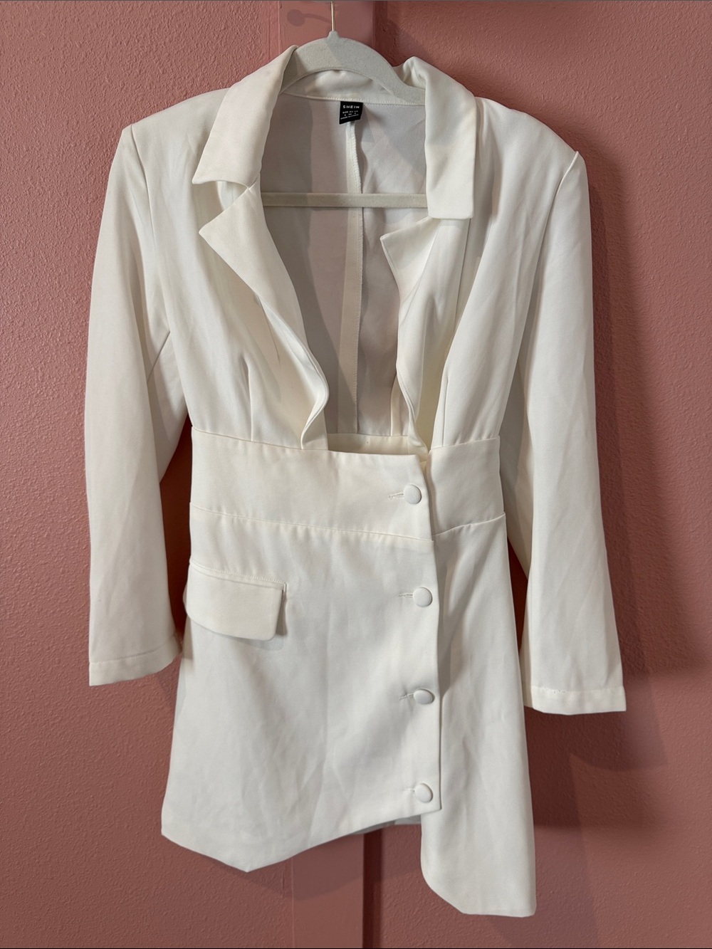 Women's Cream Asymmetric Button Blazer Mini Dress